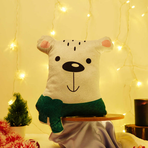 Stuffed Christmas Snow Bear Printed Pillow - Uncommongifts.in